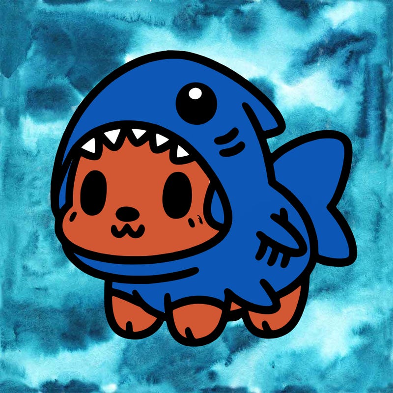 cute dog wearing a shark costume