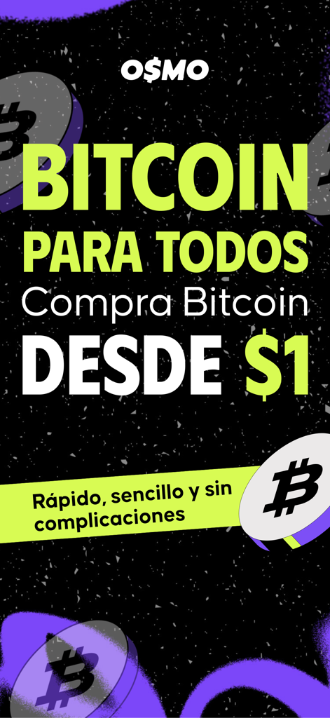 Osmo Money - Osmo Money app promotional screen advertising Bitcoin purchases starting from 1 dollar.