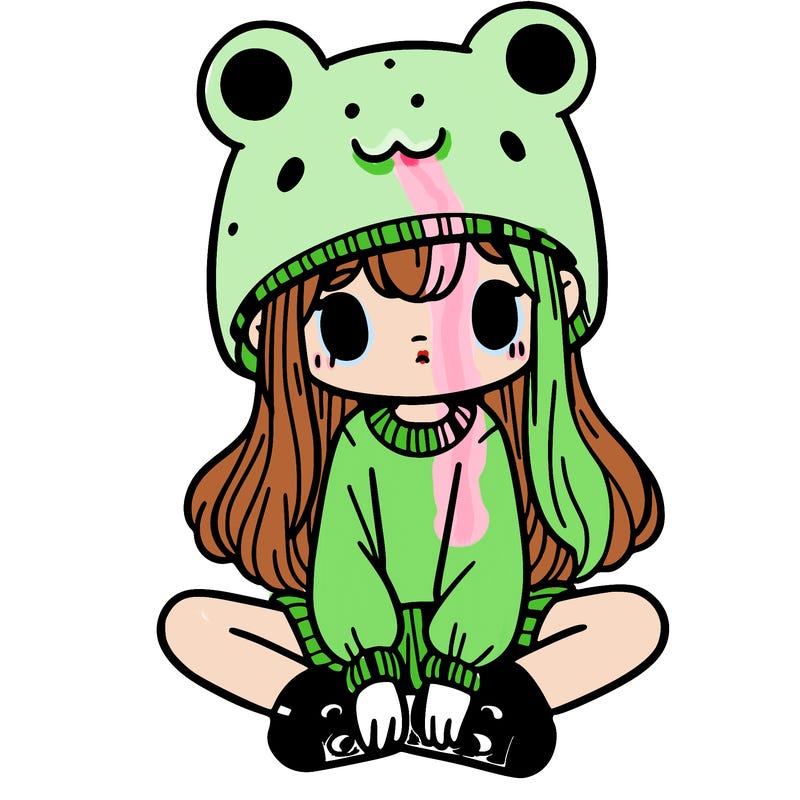 a girl wearing a frog hat and some frog socks