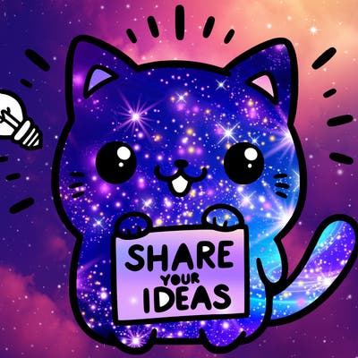a cute cat saying share your ideas