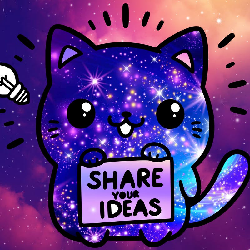 a cute cat saying share your ideas