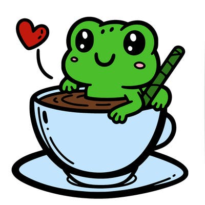 cute frog in a tea cup
