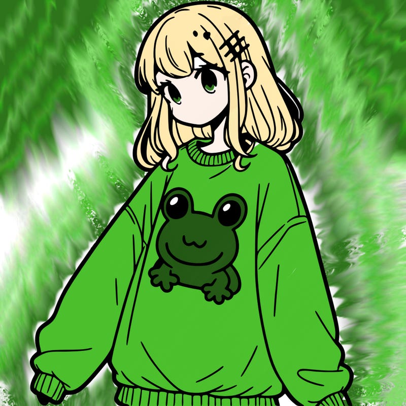 girl wearing frogging sweatshirt