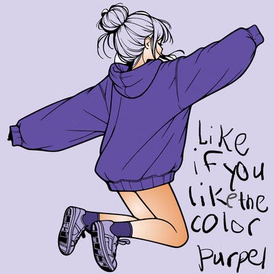 realistic girl jumping with a bun and oversized sweatshirt