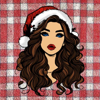 realistic christmas girl with wavy hair and lips