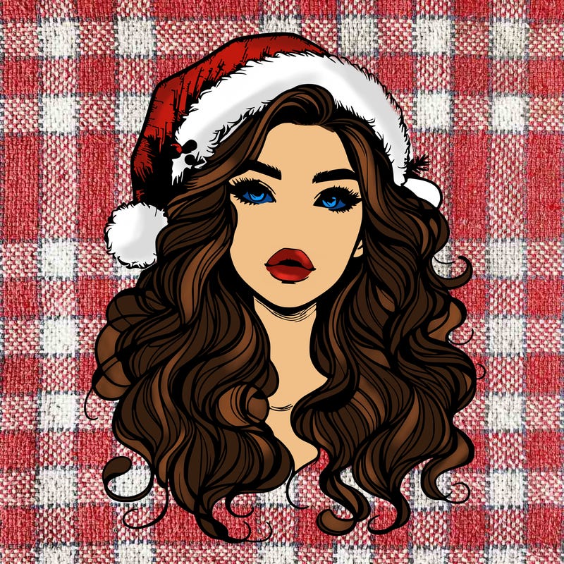realistic christmas girl with wavy hair and lips