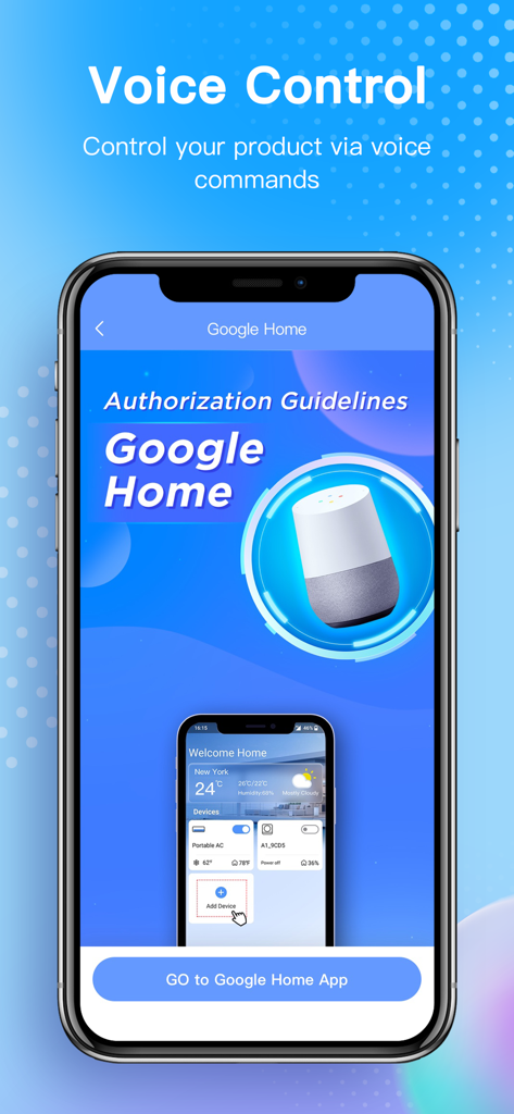 NetHome Plus - NetHome Plus mobile app showing voice control integration with Google Home
