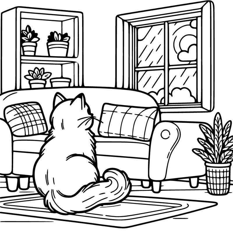 a cat sitting on a couch looking out the window