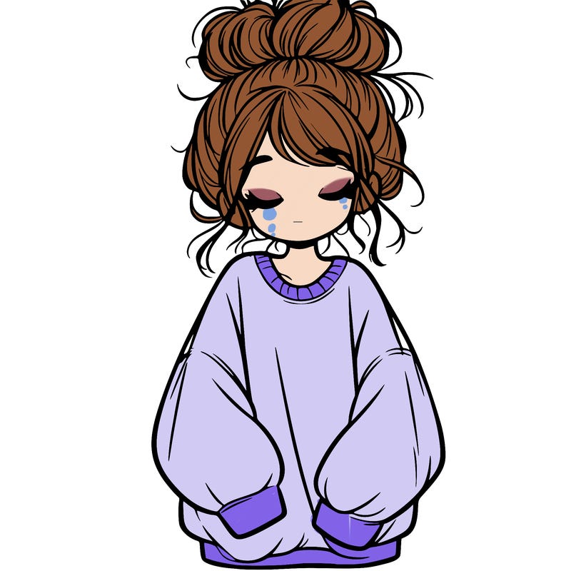 girl with baggy sweatshirt and messy bun