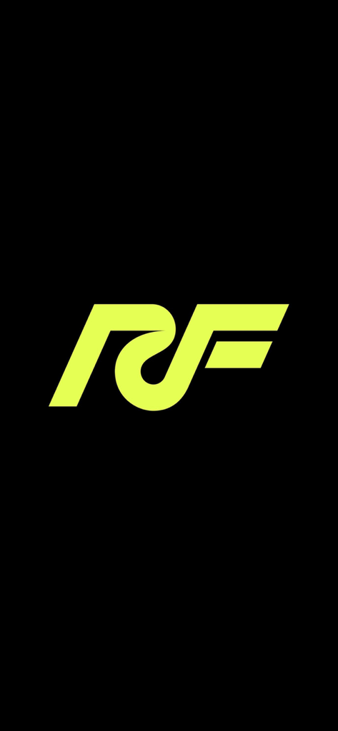 River Fitness - River Fitness app logo featuring a lime green RF design on a black background