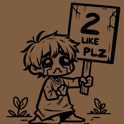 small poor toddler crying with sign that says 2 like plz
