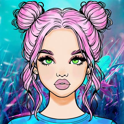 realistic girl with two buns in hair and lips