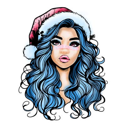 realistic christmas girl with wavy hair and lips