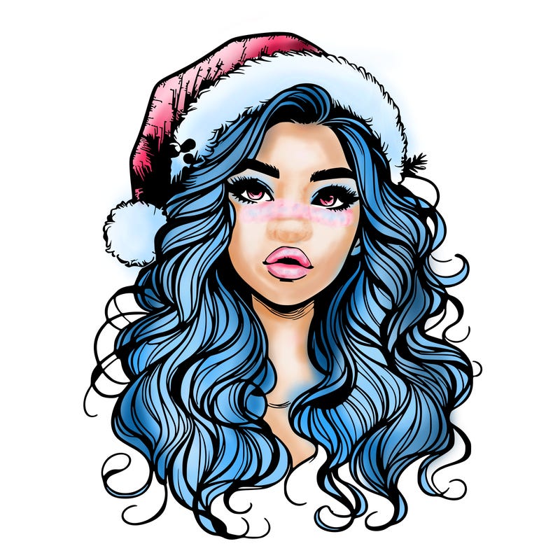 realistic christmas girl with wavy hair and lips