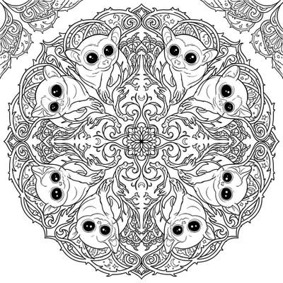 Discover an enchanting world with this Gothic Tarsier Mandala coloring page, where mystical creatures meet intricate symmetry. This unique design offers a captivating artistic challenge for colorists of all levels.