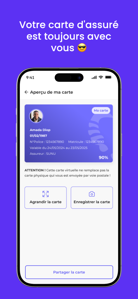 ProCare by Susu - Digital health insurance card preview on the ProCare by Susu mobile app screen