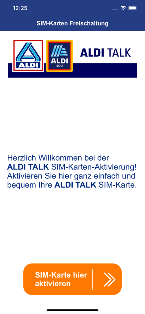 ALDI TALK Registrierung - ALDI TALKアプリのSIMカード登録とアクティベーションのウェルカム画面