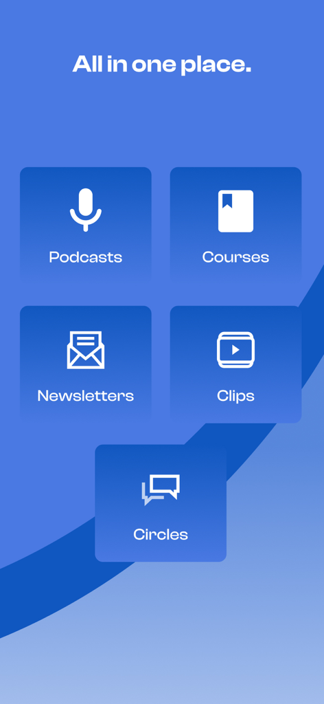 Inner Circle app interface showcasing features for podcasts courses newsletters clips and community circles