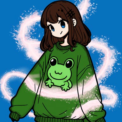 girl wearing frogging sweatshirt