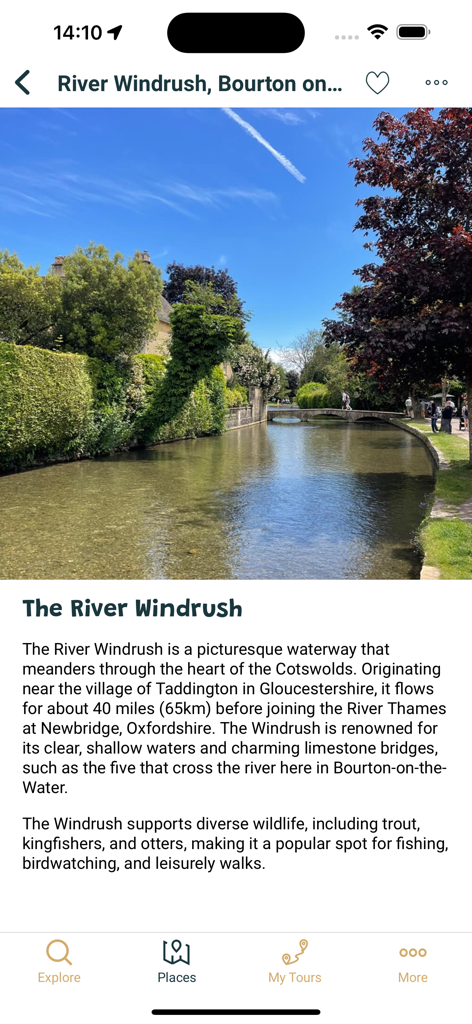 Scenic view of the River Windrush in Bourton on the Water on the Local Compass travel app
