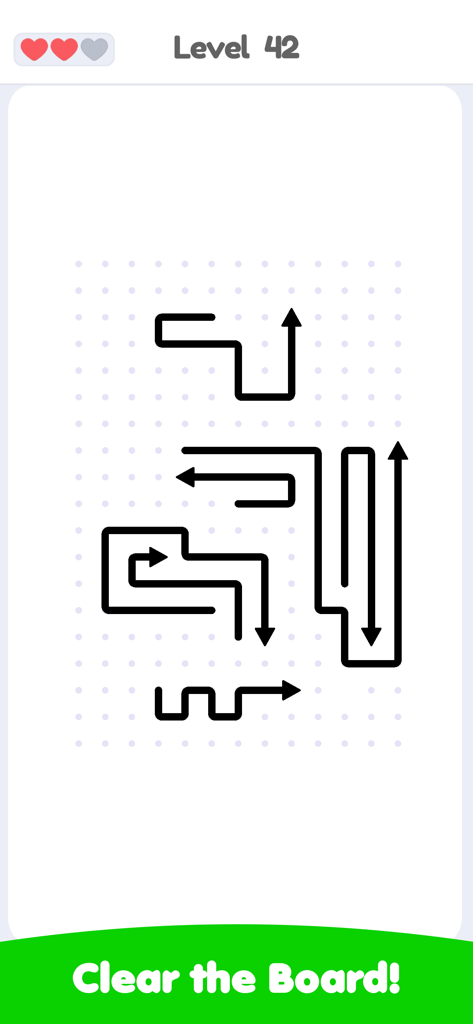 Arrows Escape Puzzle level gameplay featuring minimalist arrow paths on a dot grid