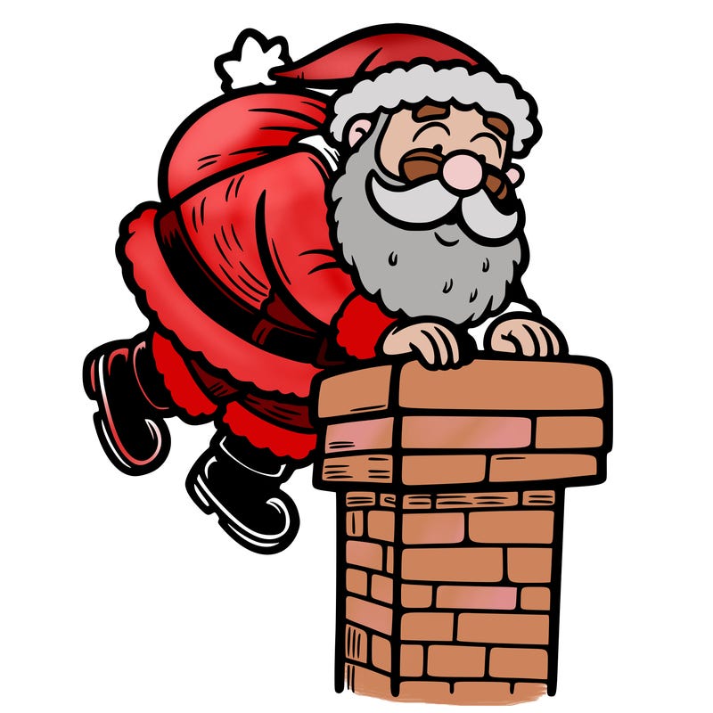 santa climbing down a chimney