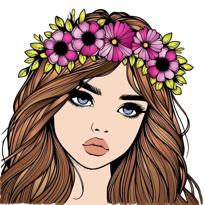 realistic girl with flowers crown