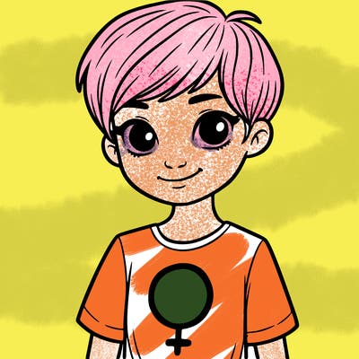 girl with pixie cut and feminist shirt