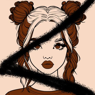 realistic girl with two buns in hair and lips