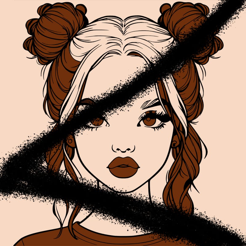 realistic girl with two buns in hair and lips