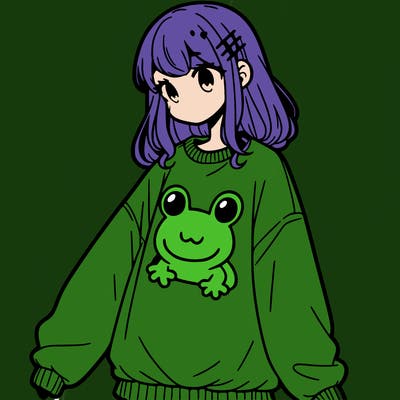 girl wearing frogging sweatshirt