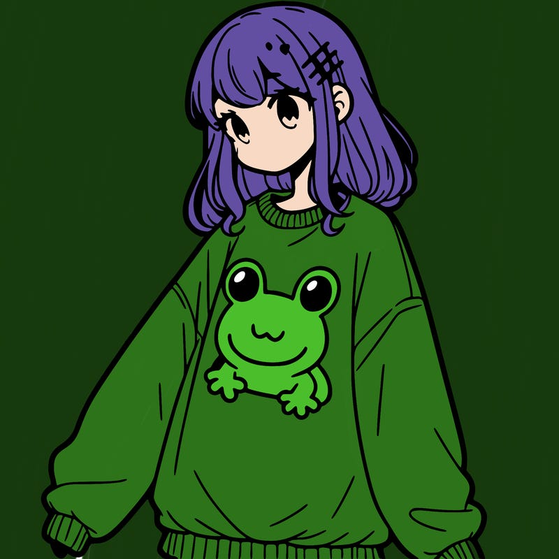 girl wearing frogging sweatshirt