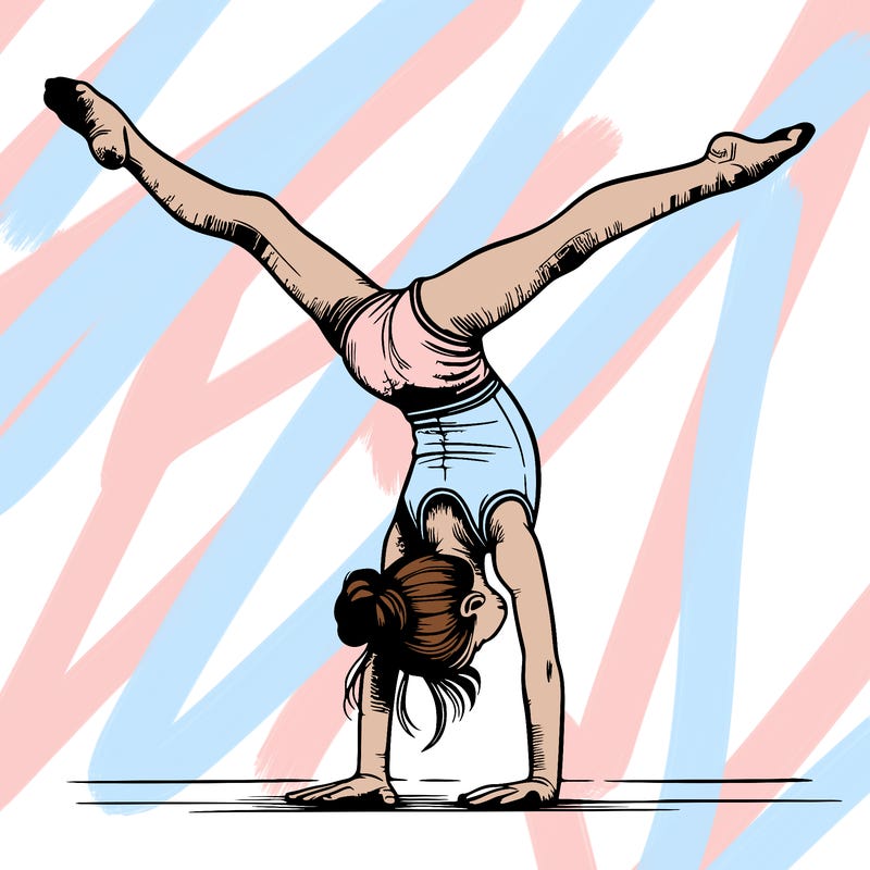 realistic gymnastic hand stand girl in four splits