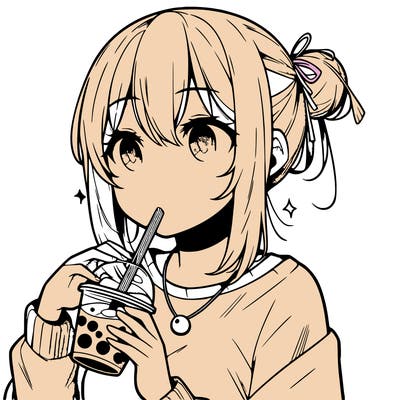 manga character drinking boba