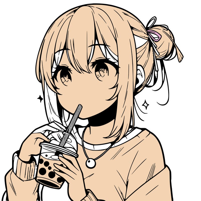 manga character drinking boba