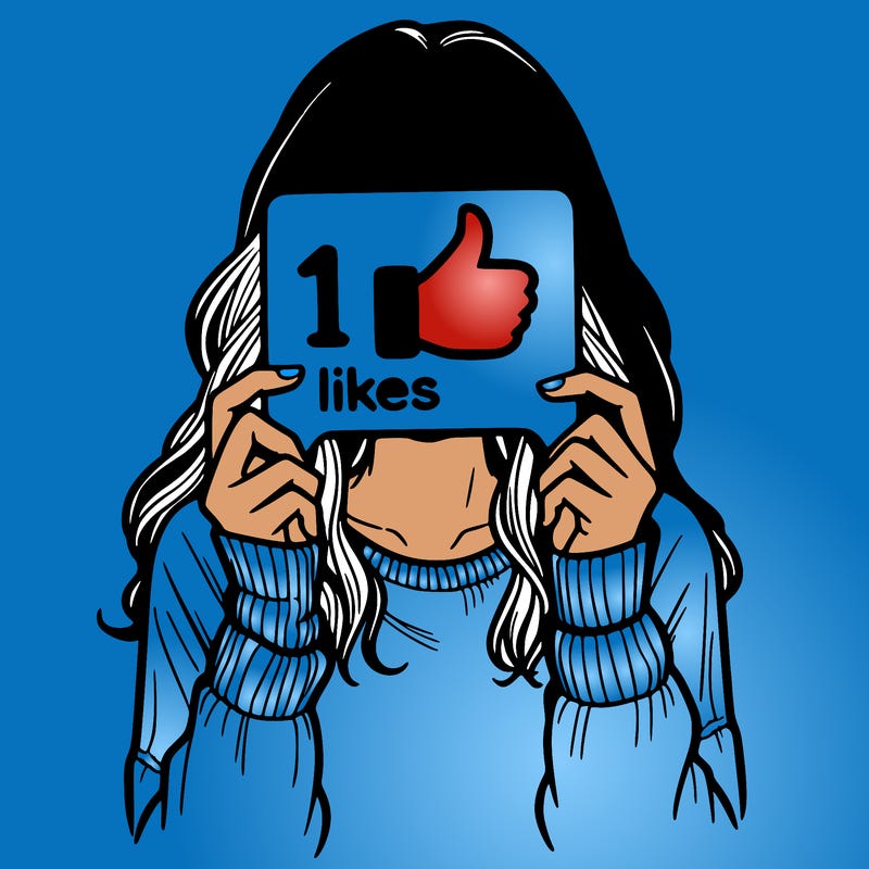 teen girl holding a  10 likes sign covering her face