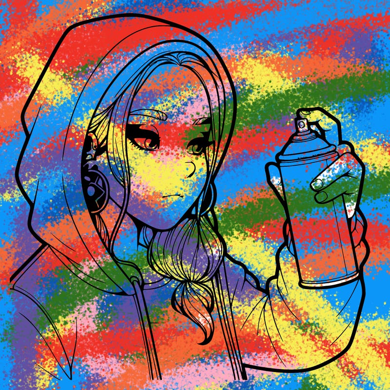 a realistic girl, spray painting