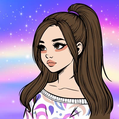 realistic girl with a high ponytail