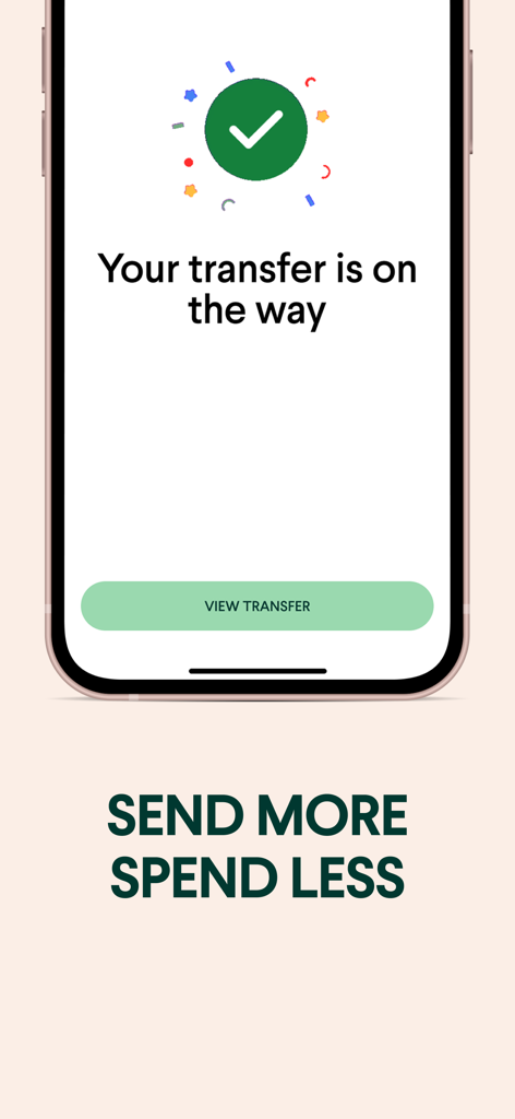 Taptap Send: Money Transfer - Taptap Send mobile app screen showing a successful money transfer confirmation with a green checkmark.