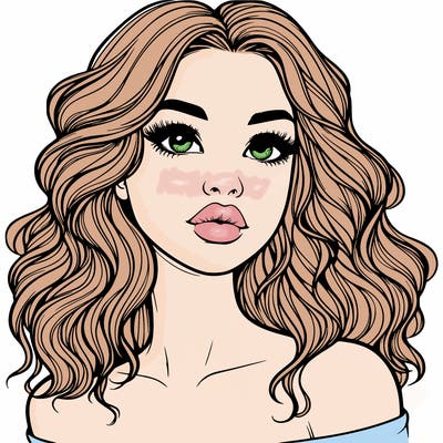realistic girl with wavy hair and lips