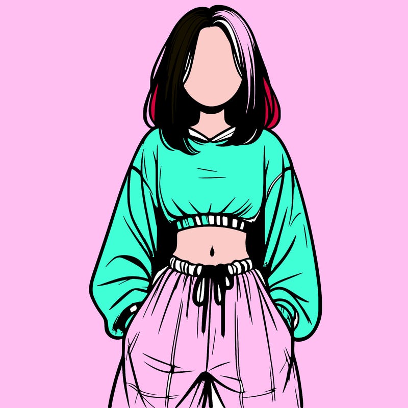 realistic girl faceless with baggy pants and a crop top