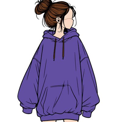 realistic girl with a oversized sweatshirt on and a bun