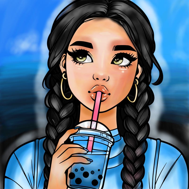 realistic girl with braided hair drinking boba
