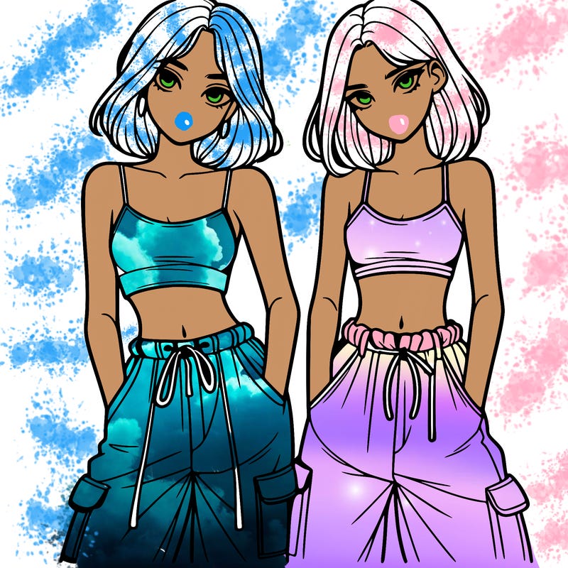 two girls with crop top with baggy pants
