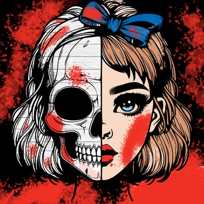 realistic girl with half skull mask
