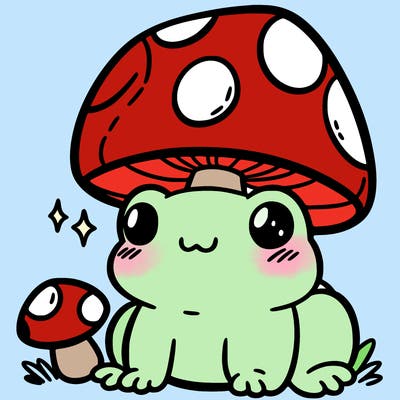 a cute frog with a mushroom hat