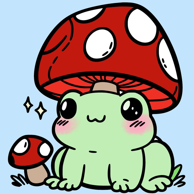 a cute frog with a mushroom hat