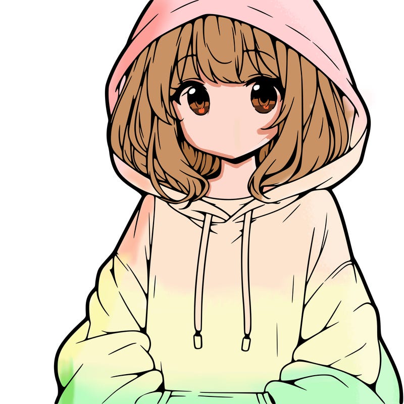 anime girl wearing an oversized hoodie