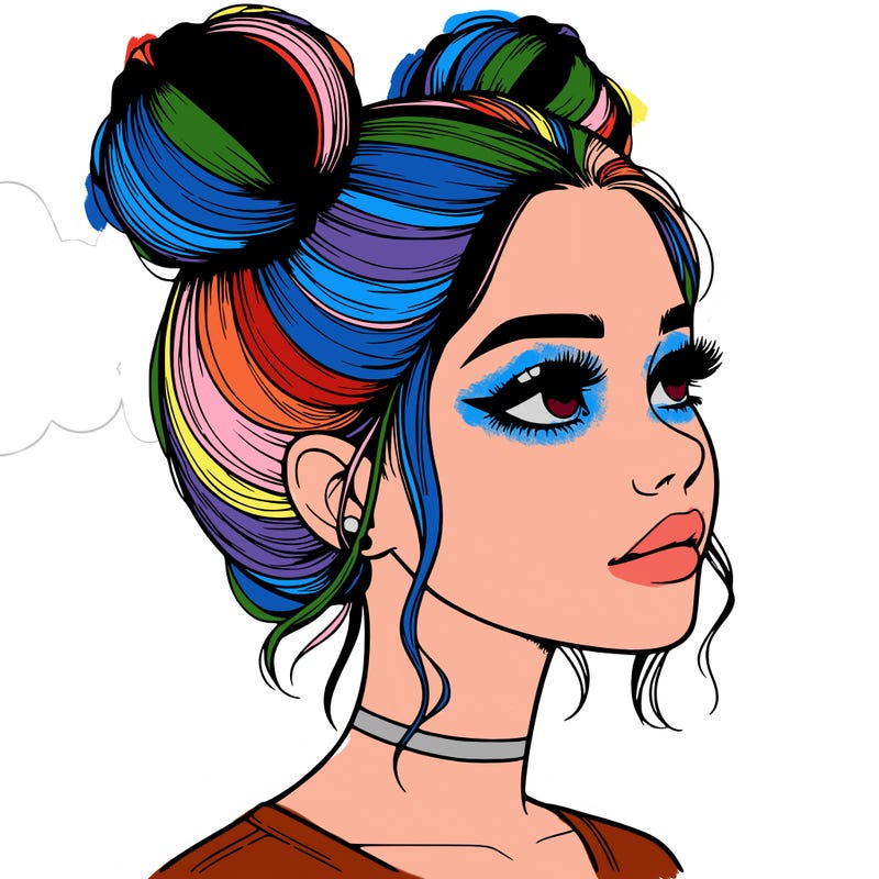 realistic girl with buns on the top of her head