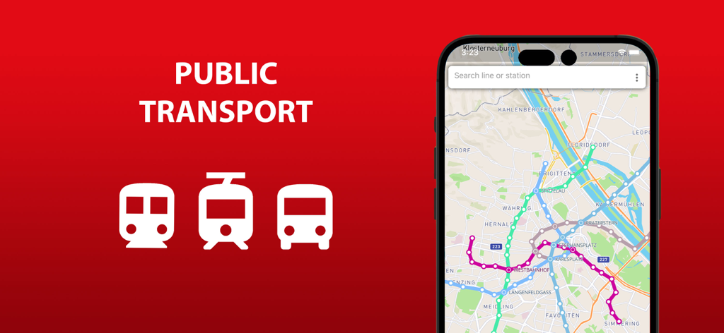 Public transport map Vienna - Map of Vienna public transport routes on a mobile phone screen